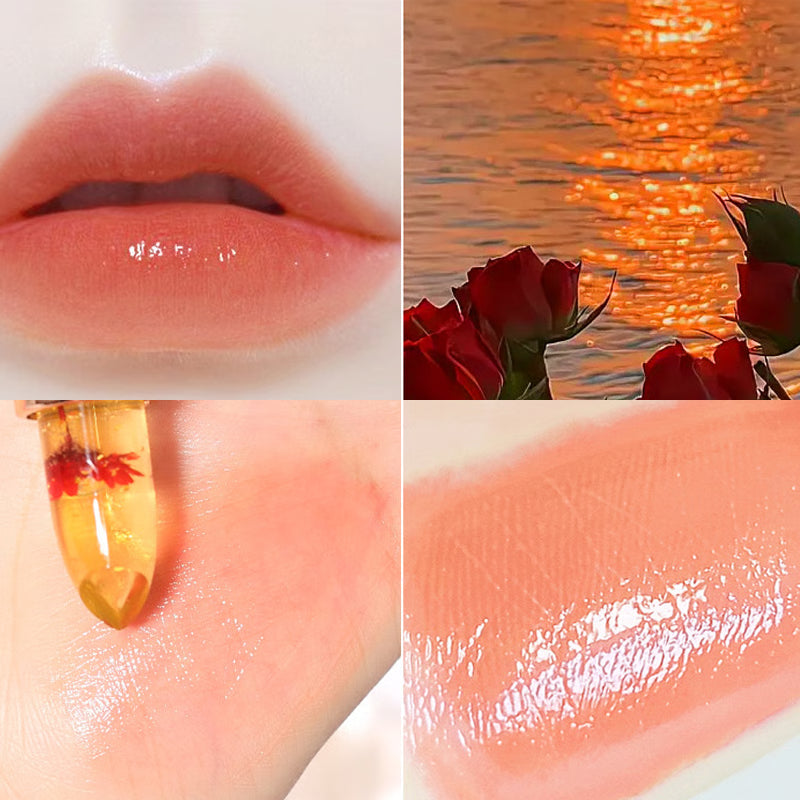 Jelly color-changing lipstick, flower lip balm, warm and long-lasting hydration, moisturizing, non-sticky