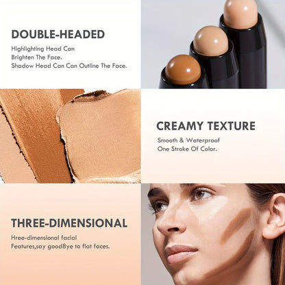 Double Head Highlight Pen, Waterproof Face Makeup Liquid, Contouring Foundation Contour, Concealer Stick Pencil Cosmetic